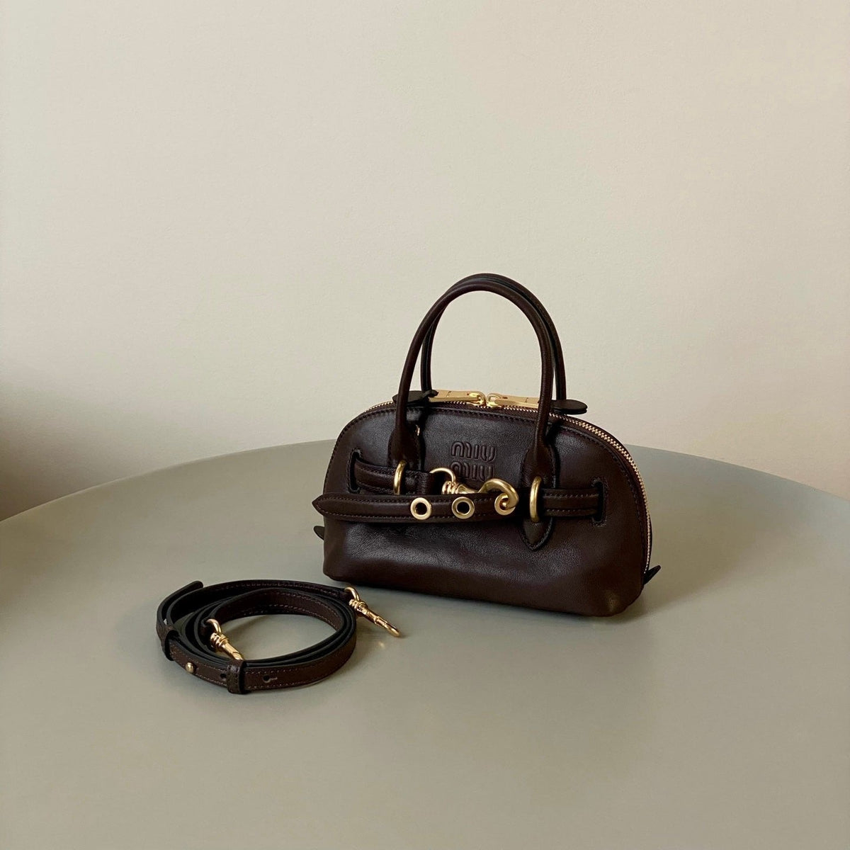 Aventure Nappa Mini Bag 21 in Brunette Brown Calfskin Gold Hardware