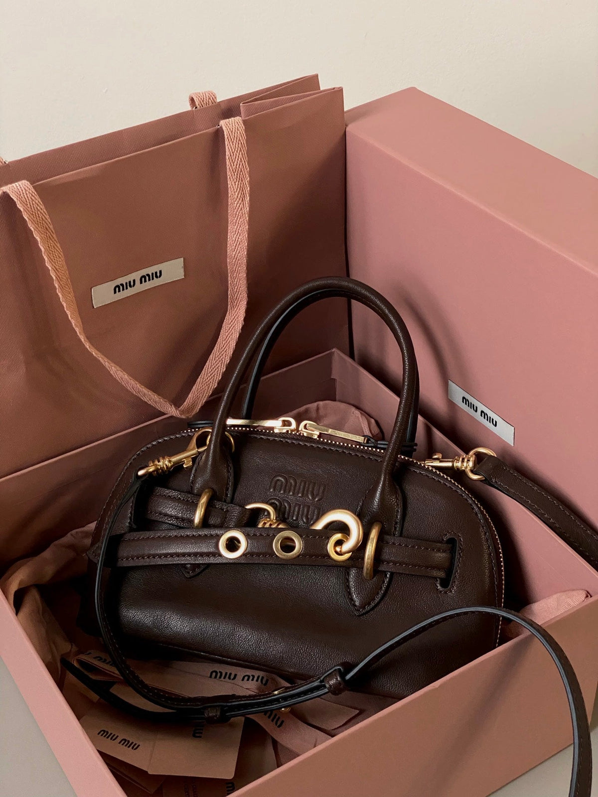 Aventure Nappa Mini Bag 21 in Brunette Brown Calfskin Gold Hardware
