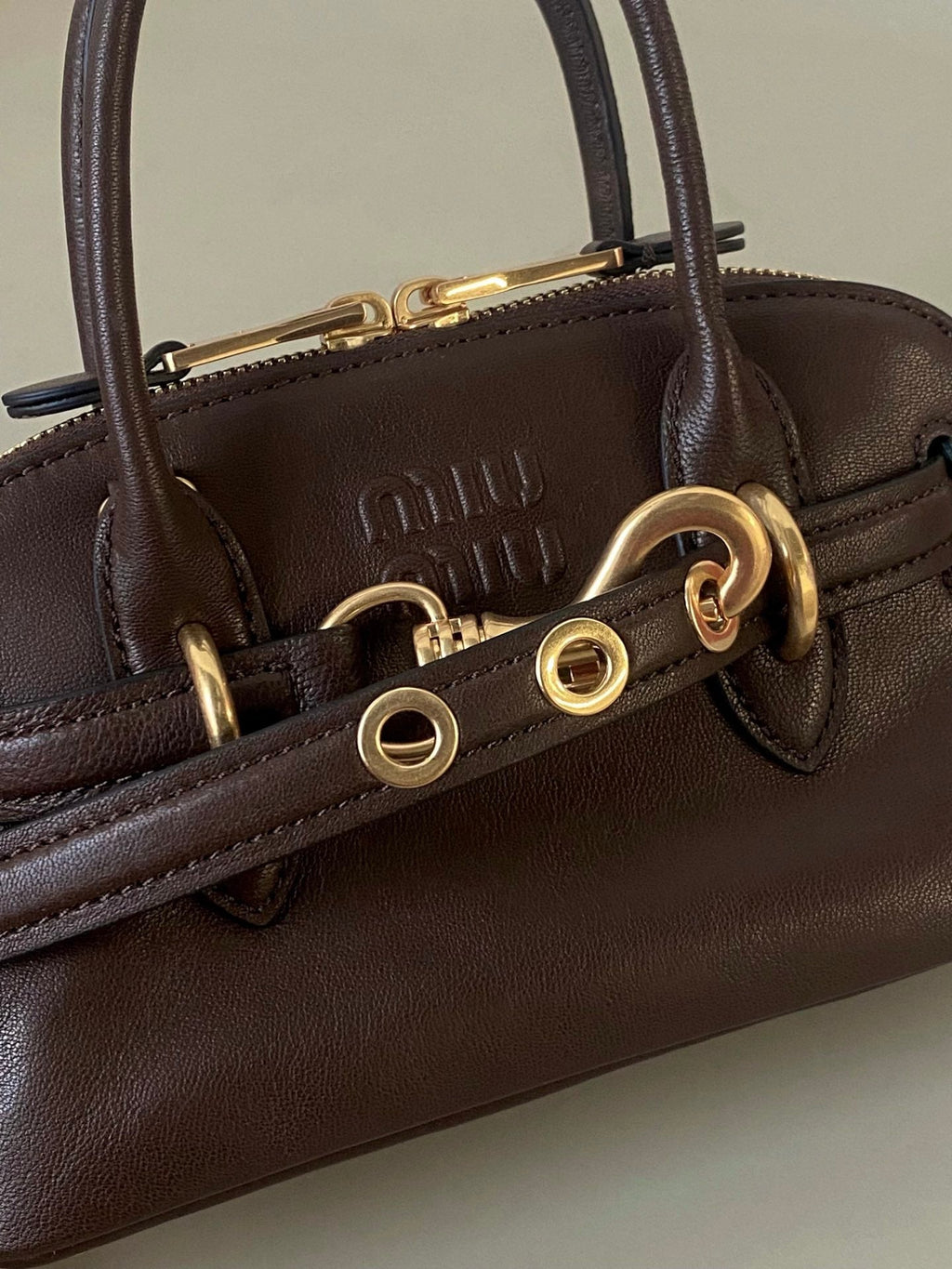 Aventure Nappa Mini Bag 21 in Brunette Brown Calfskin Gold Hardware