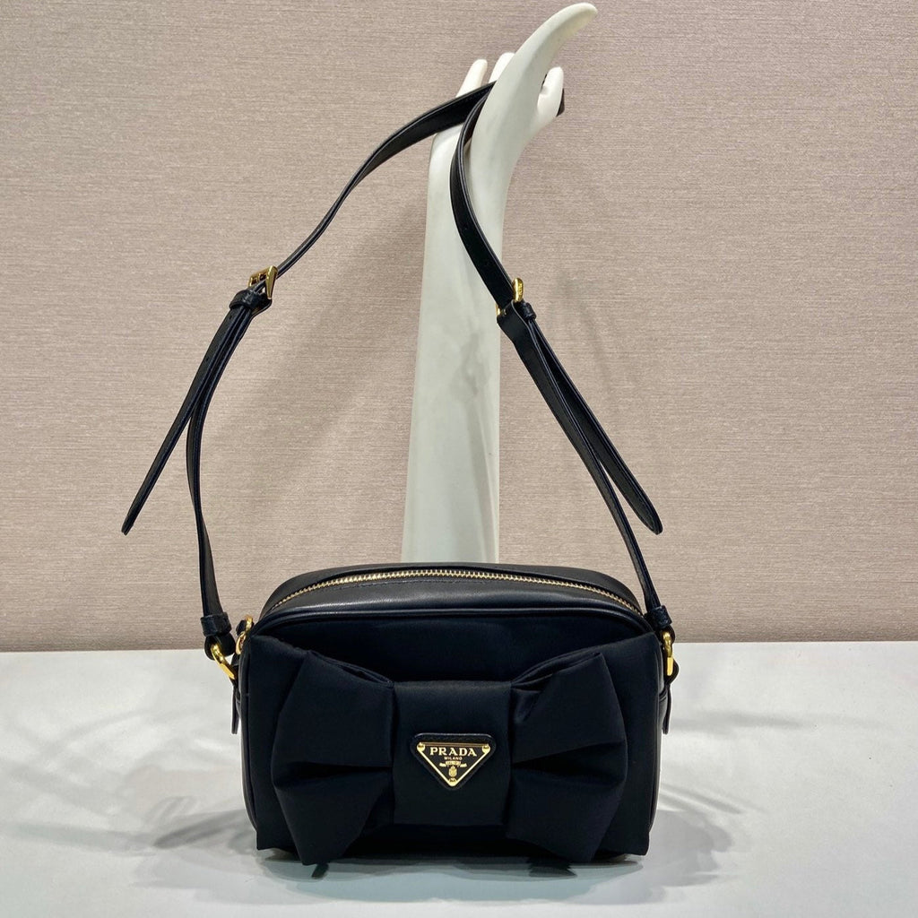 Prada Bow Bag 18 in Black Re-Nylon and Lambskin