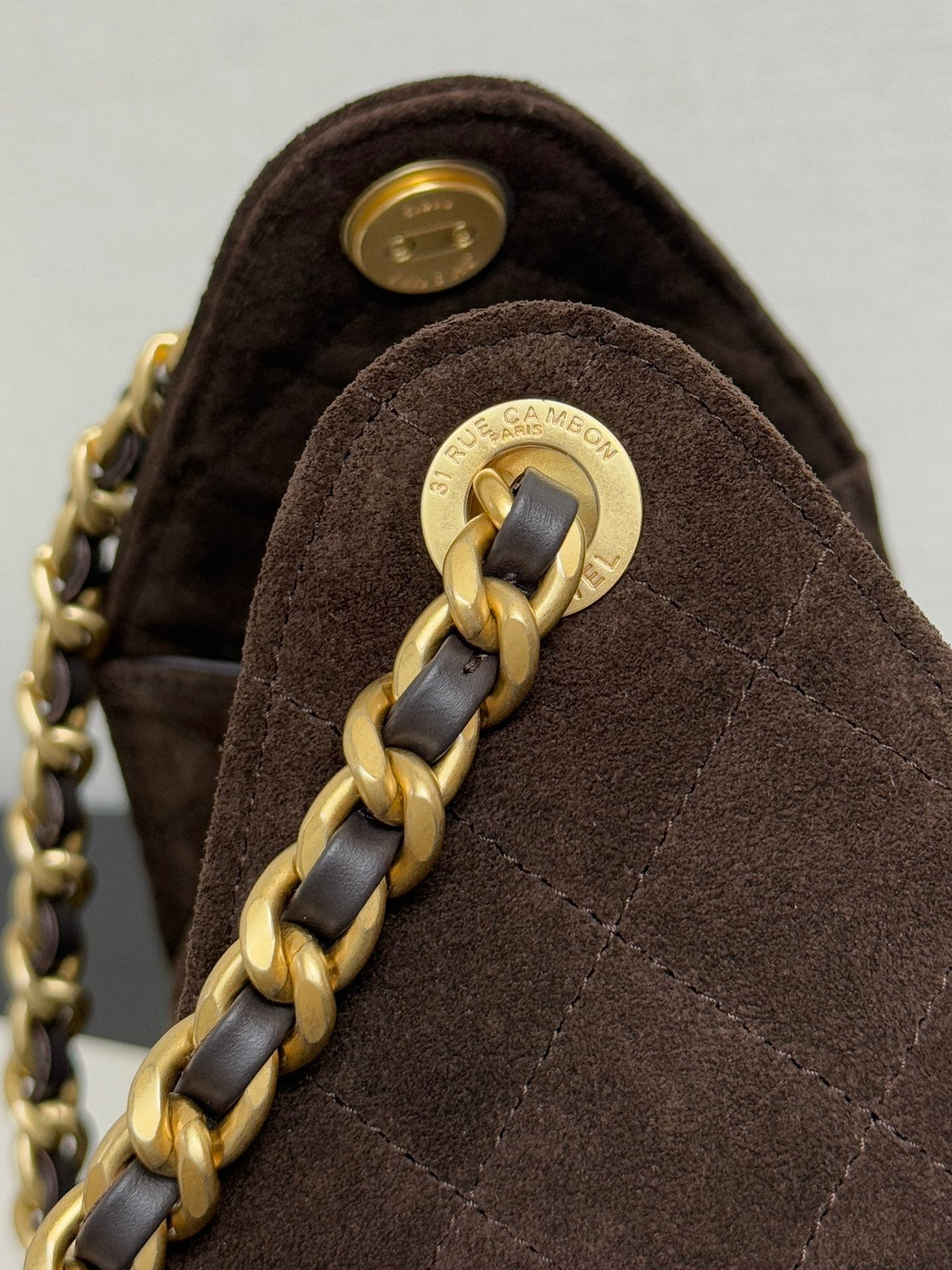 Chanel 25S Hobo Bag 40 cm in Dark Brown Suede with Gold Hardware