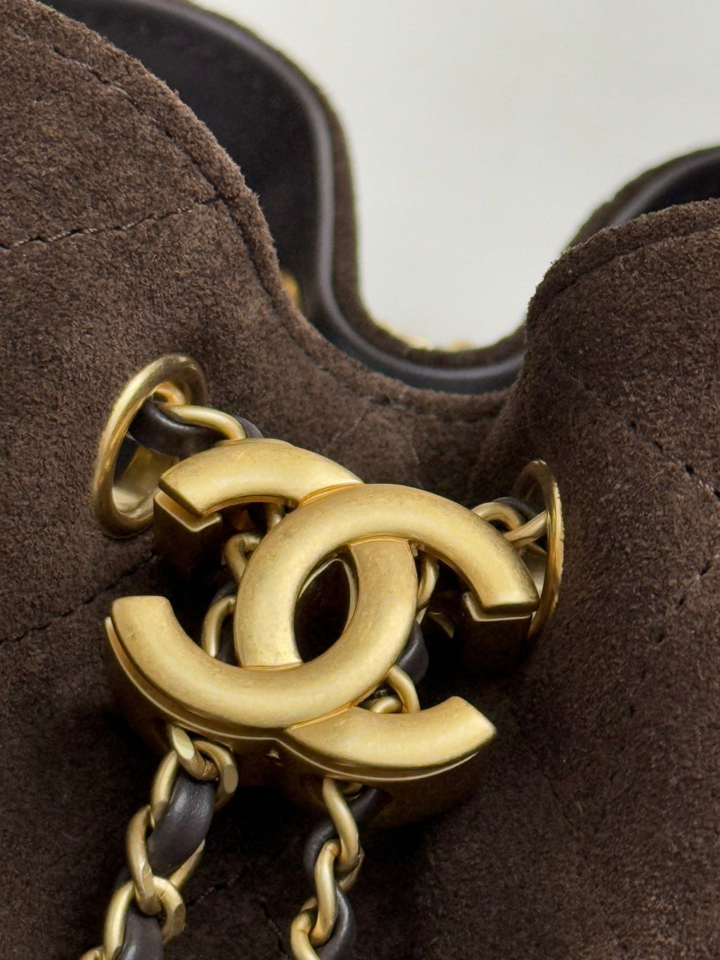 Chanel 25S Hobo Bag 30 cm in Dark Brown Suede with Gold Hardware