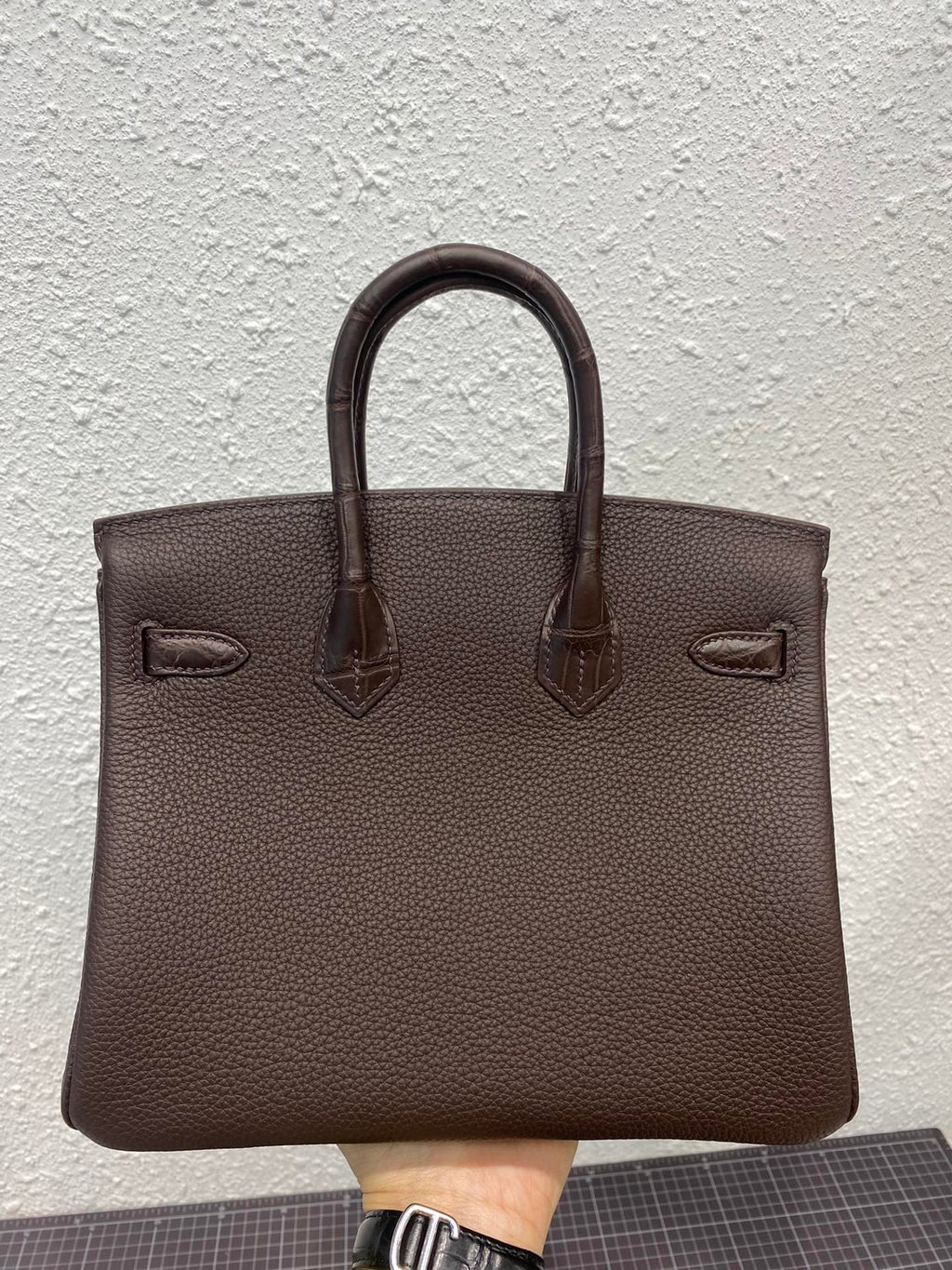 Hermes Birkin 25cm Cafe Crocodile and Togo Leather Silver Hardware Bag