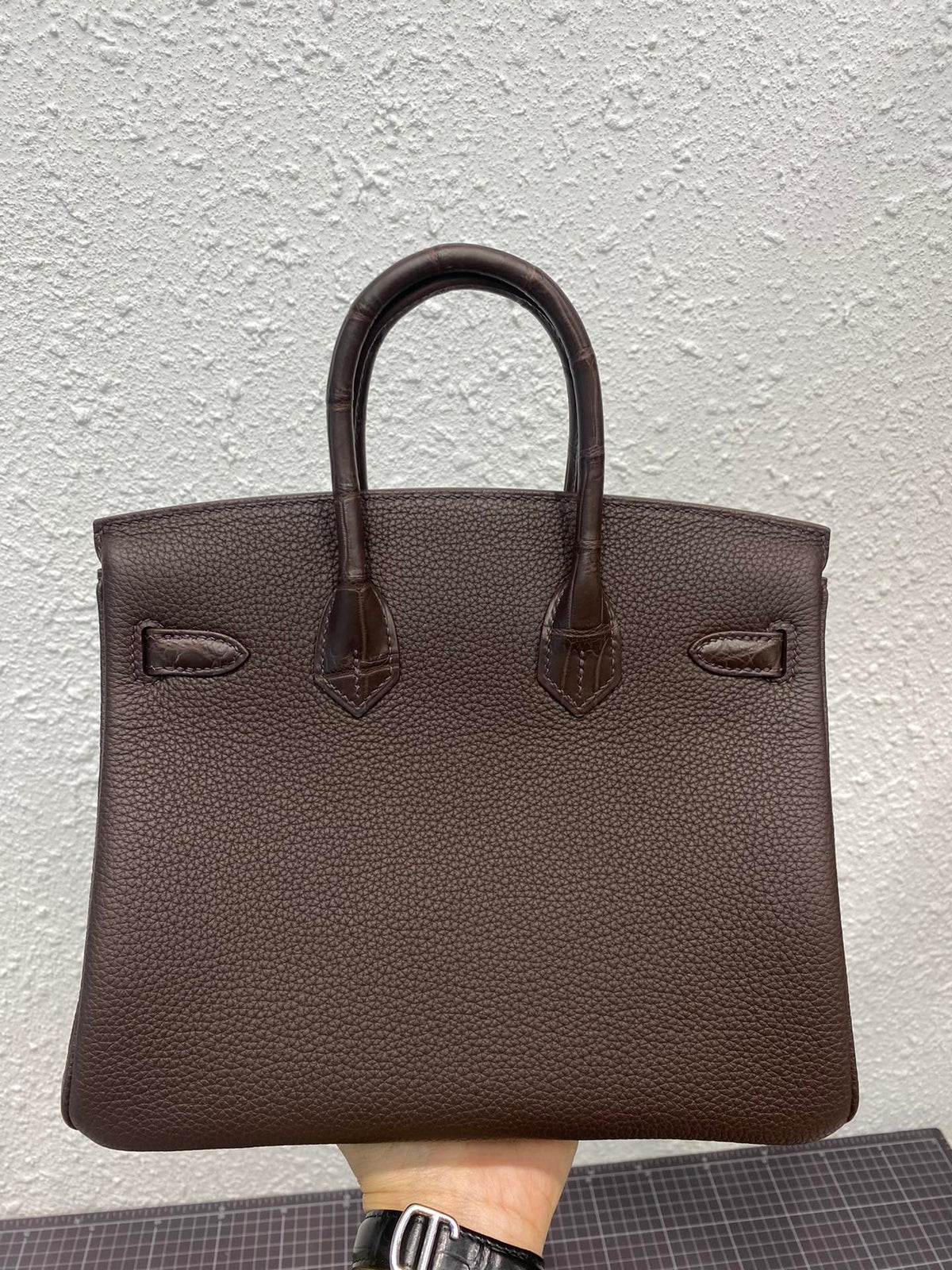 Hermes Birkin 25cm Cafe Crocodile and Togo Leather Silver Hardware Bag