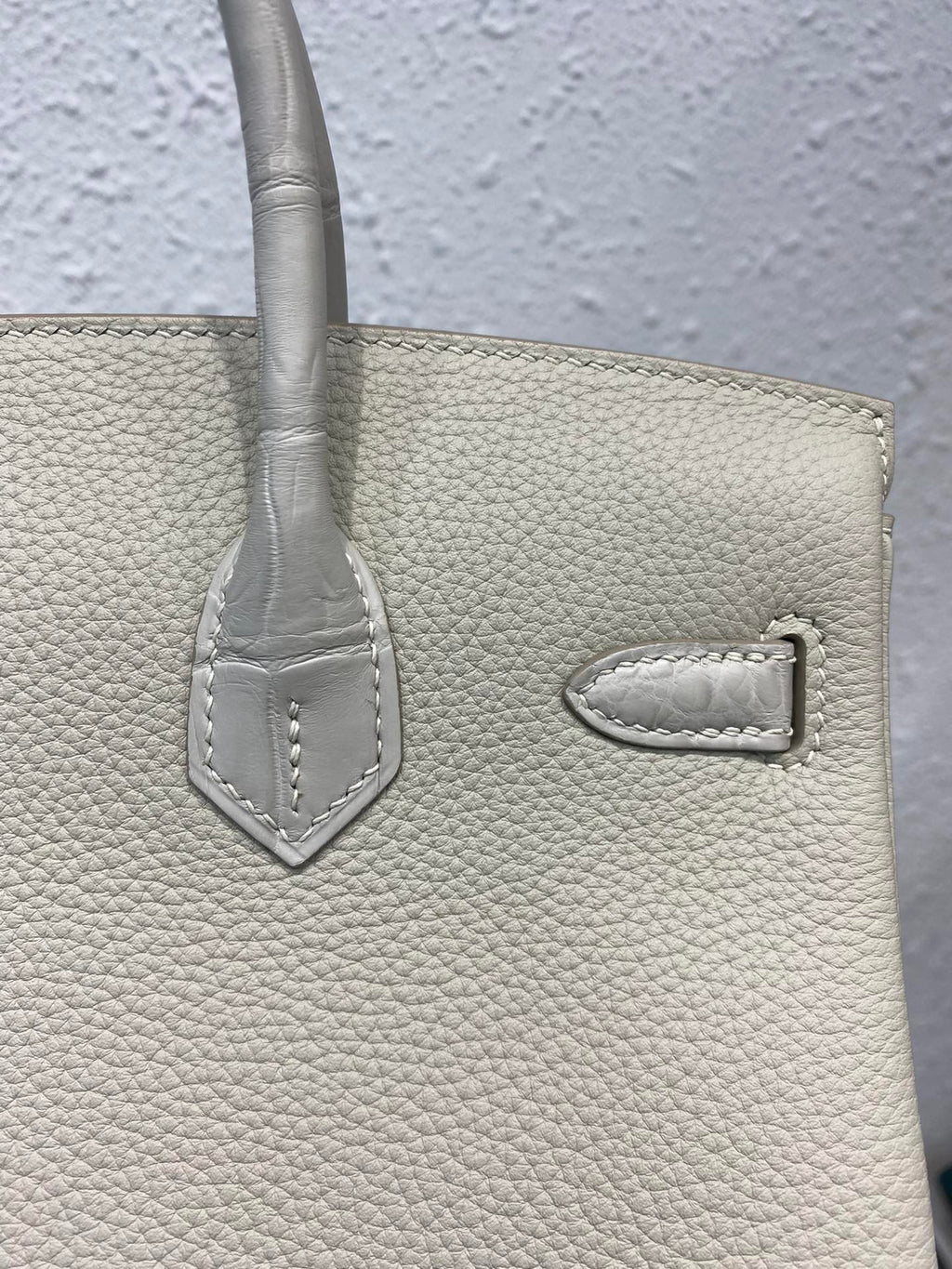 Hermes Birkin 25cm Gris Perle Crocodile and Togo Leather Silver Hardware Bag