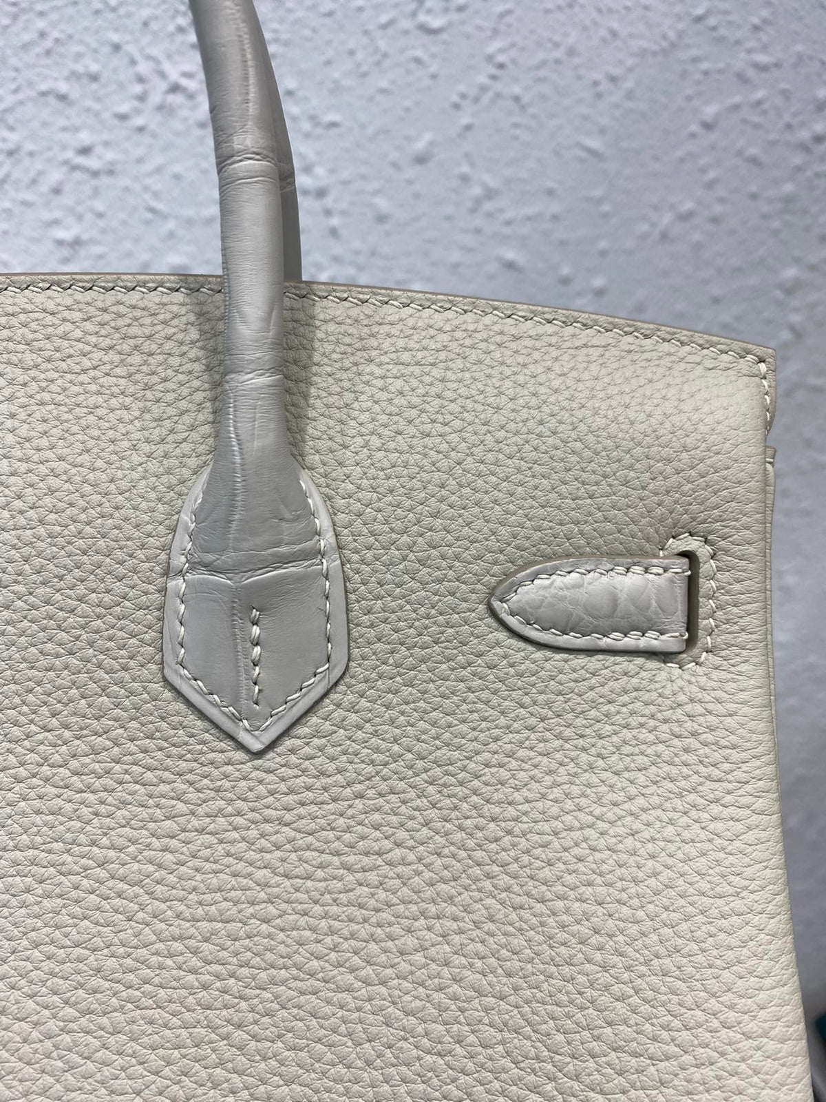 Hermes Birkin 25cm Gris Perle Crocodile and Togo Leather Silver Hardware Bag