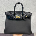 Hermes Birkin 25cm Black Crocodile and Togo Leather Gold Hardware Bag