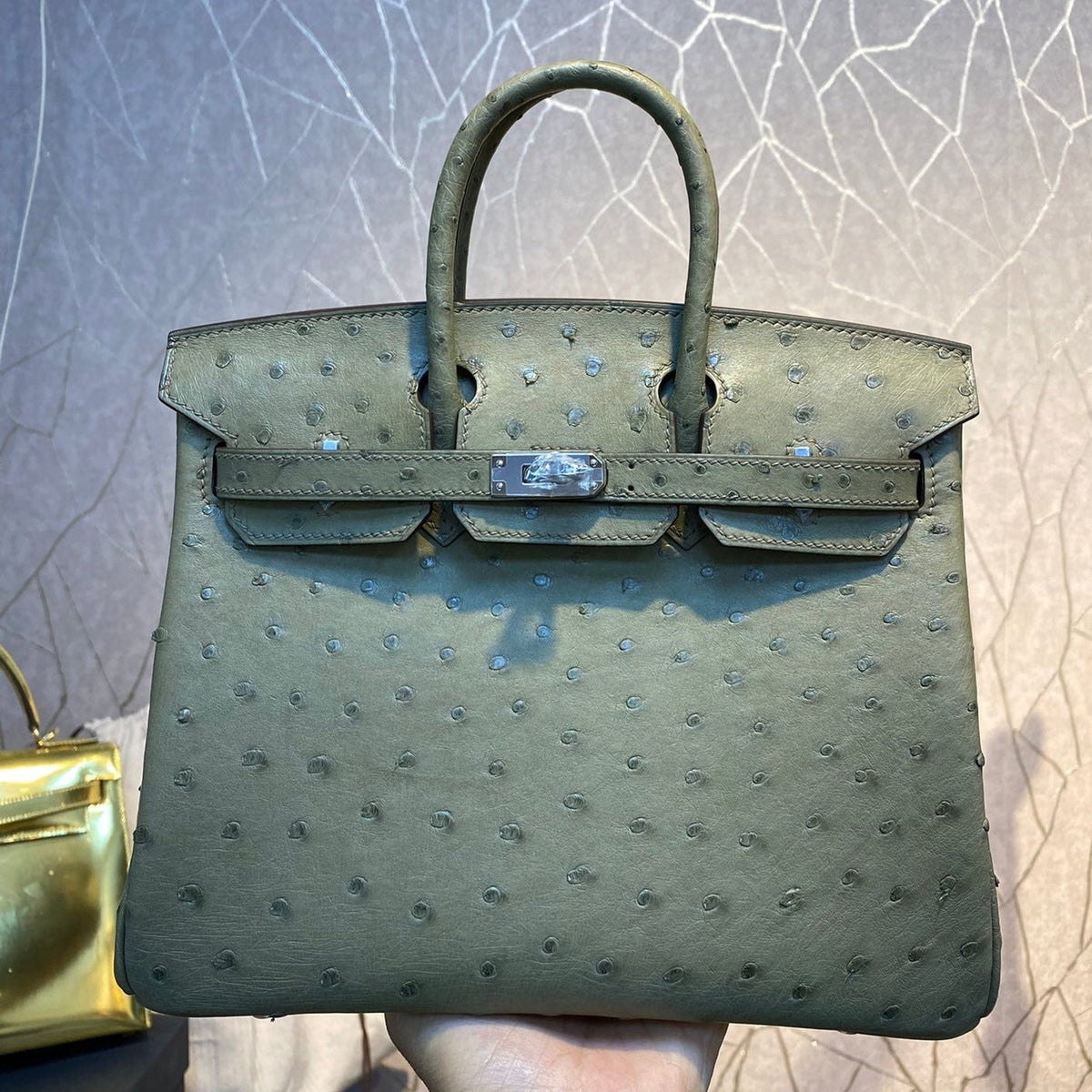 Hermes Birkin 30cm Khaki Ostrich Leather Silver Hardware Bag