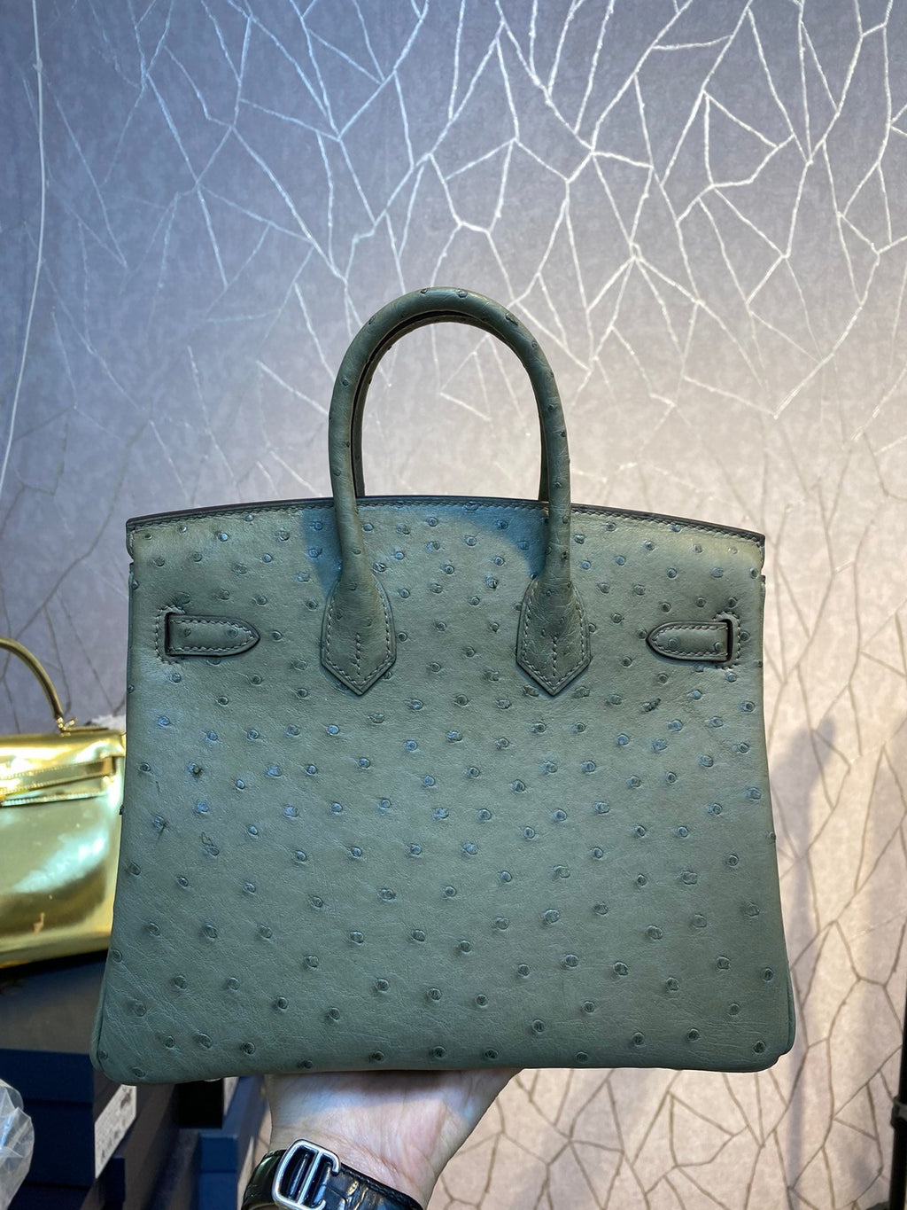 Hermes Birkin 30cm Khaki Ostrich Leather Silver Hardware Bag