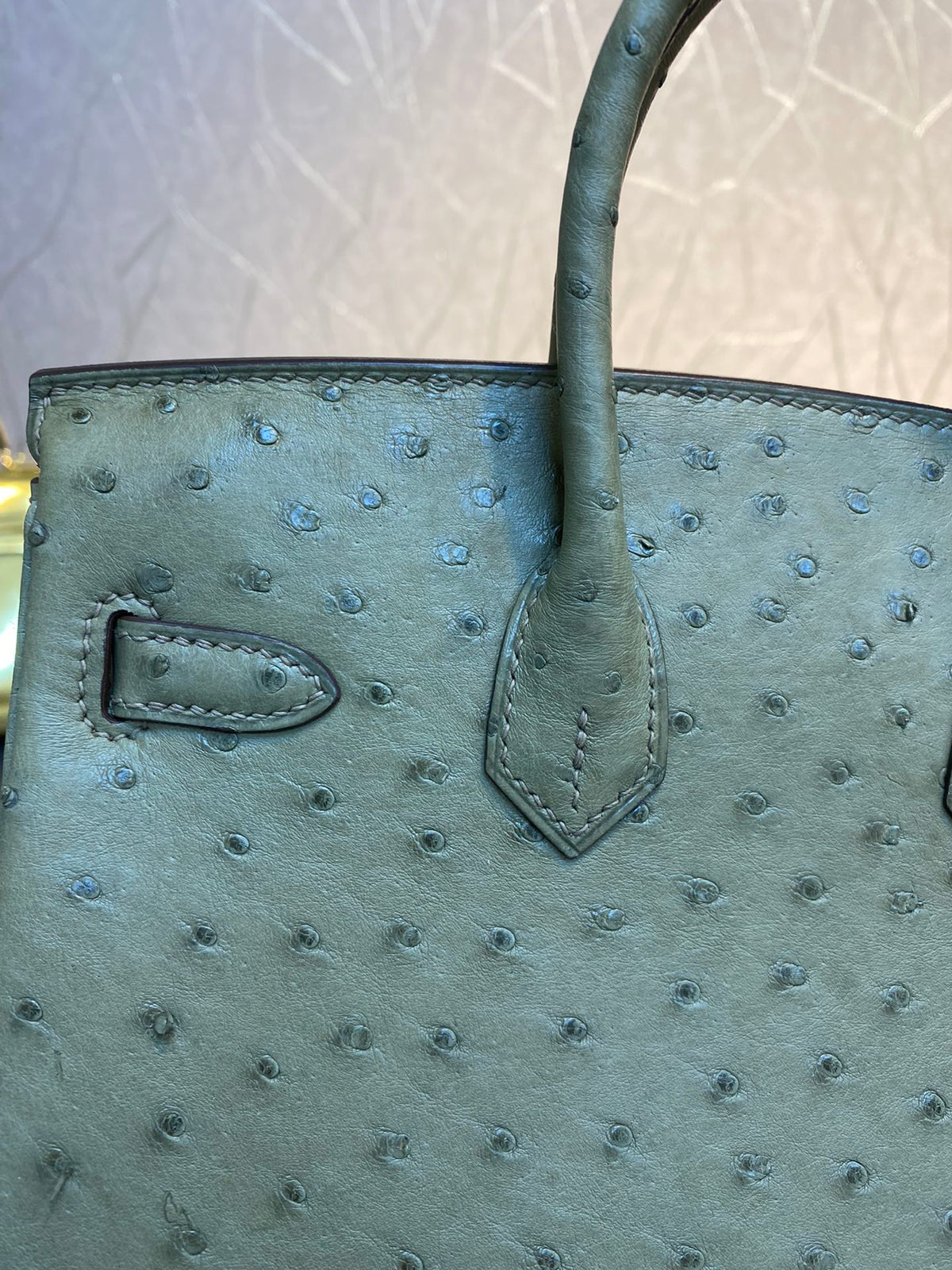 Hermes Birkin 30cm Khaki Ostrich Leather Silver Hardware Bag