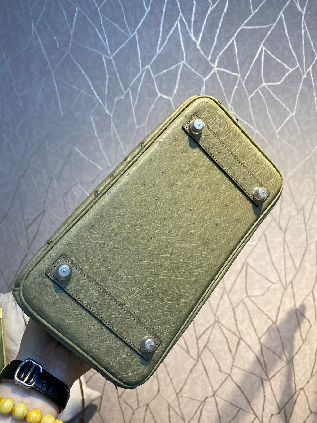 Hermes Birkin 30cm Khaki Ostrich Leather Silver Hardware Bag