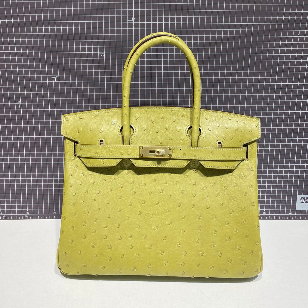 Hermes Birkin 30cm Lime Ostrich Leather Gold Hardware Bag