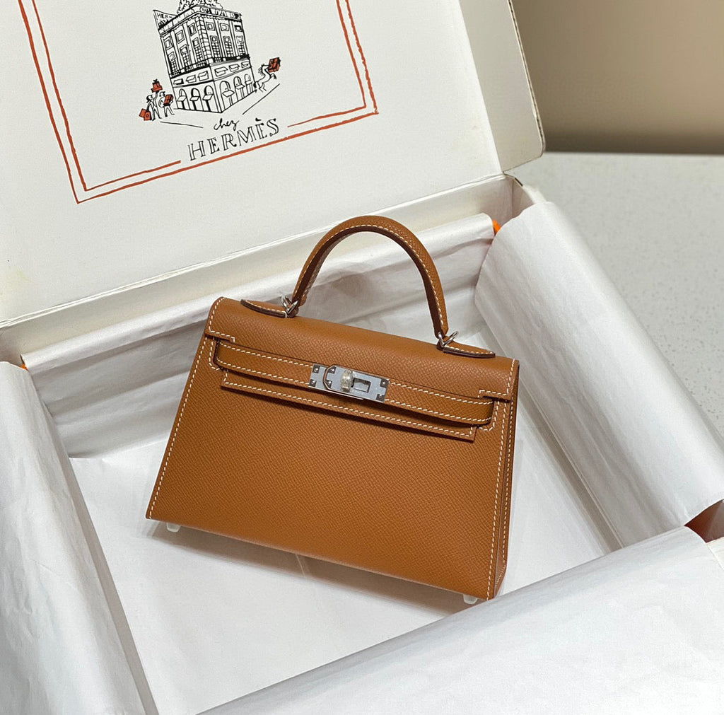 Hermes Kelly Mini 20 Golden Brown Epsom Silver Hardware Bag