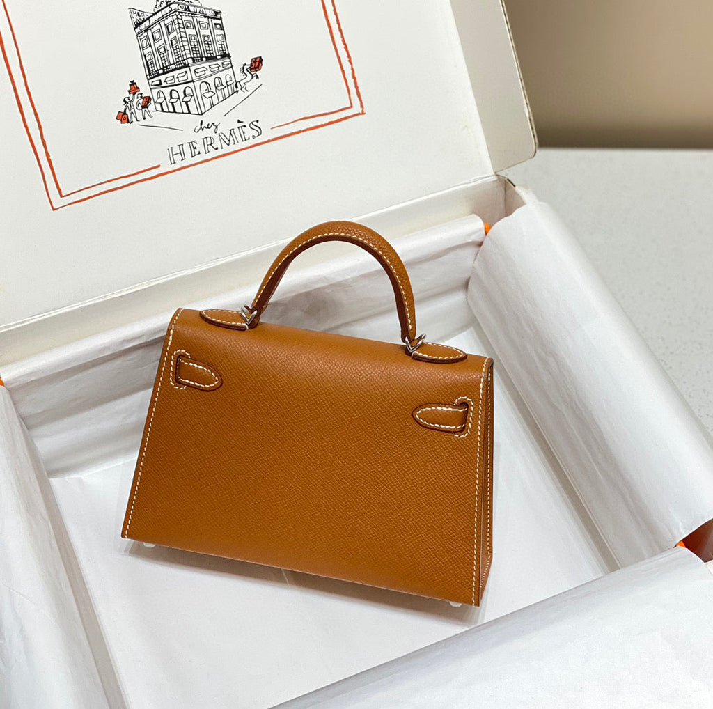 Hermes Kelly Mini 20 Golden Brown Epsom Silver Hardware Bag
