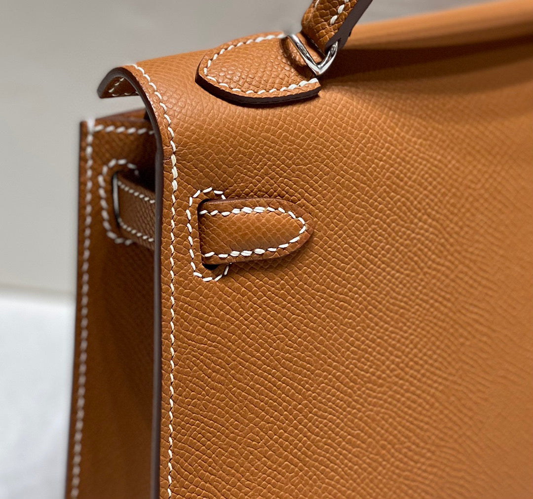 Hermes Kelly Mini 20 Golden Brown Epsom Silver Hardware Bag