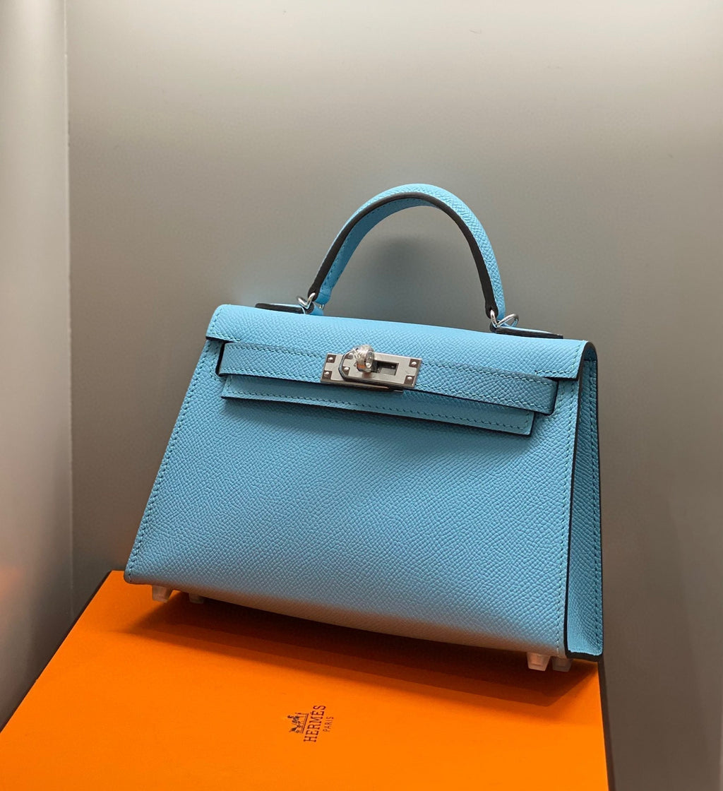 Hermes Kelly Mini 20 Sky Blue Epsom Silver Hardware Bag