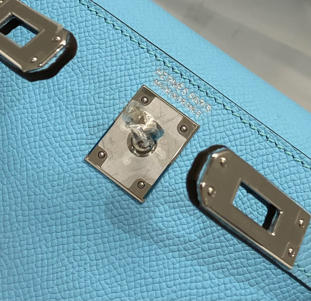 Hermes Kelly Mini 20 Sky Blue Epsom Silver Hardware Bag