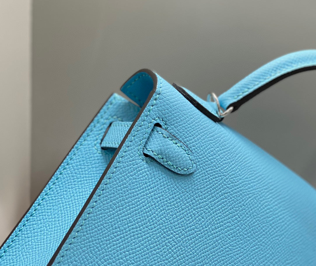 Hermes Kelly Mini 20 Sky Blue Epsom Silver Hardware Bag