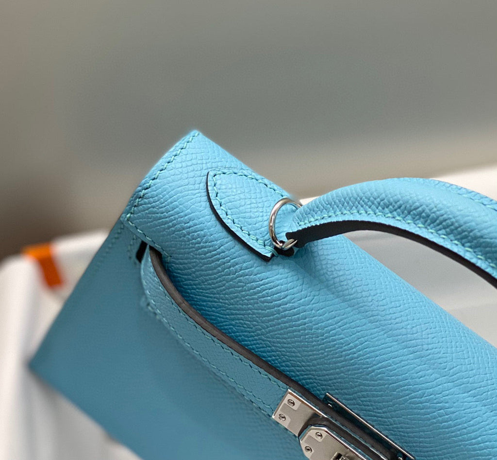 Hermes Kelly Mini 20 Sky Blue Epsom Silver Hardware Bag