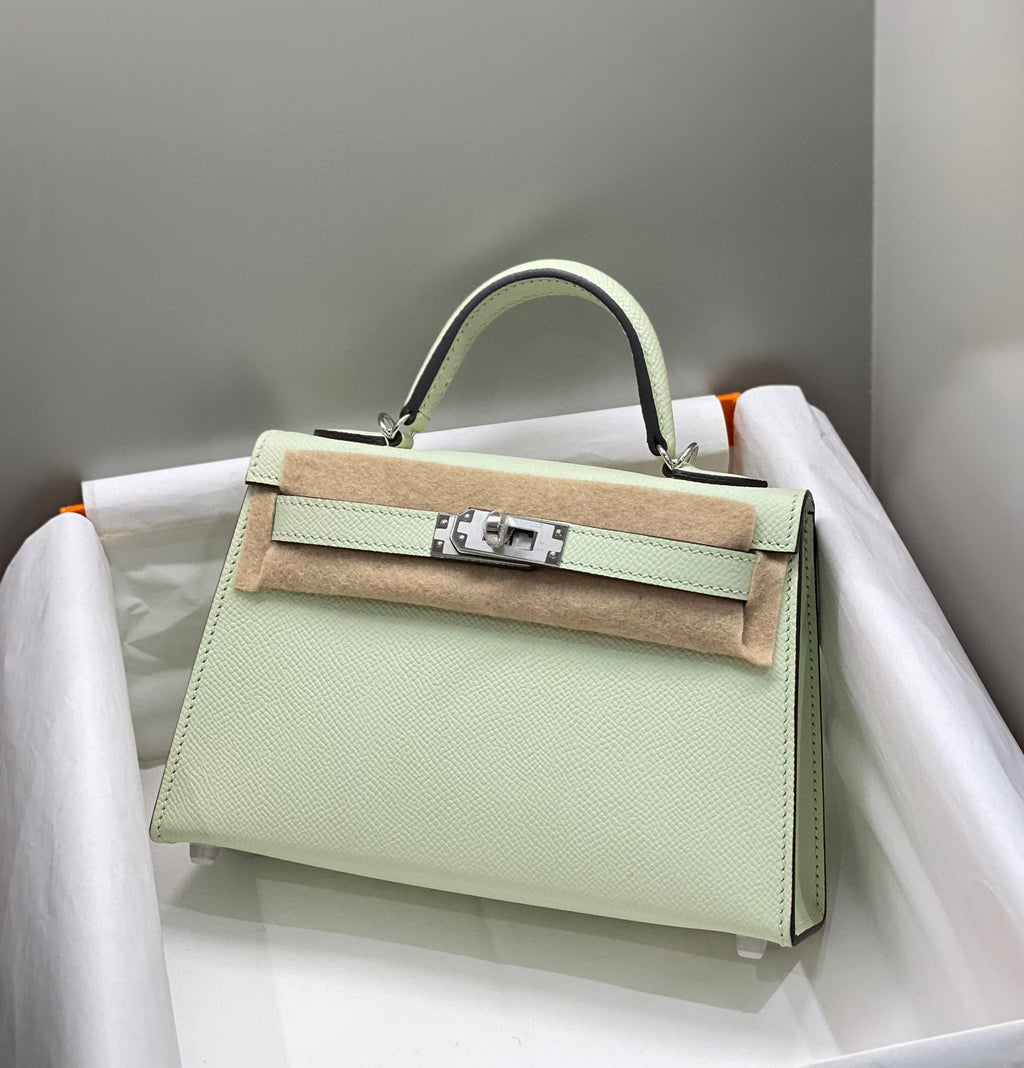 Hermes Kelly Mini 20 Seafoam Epsom Silver Hardware Bag