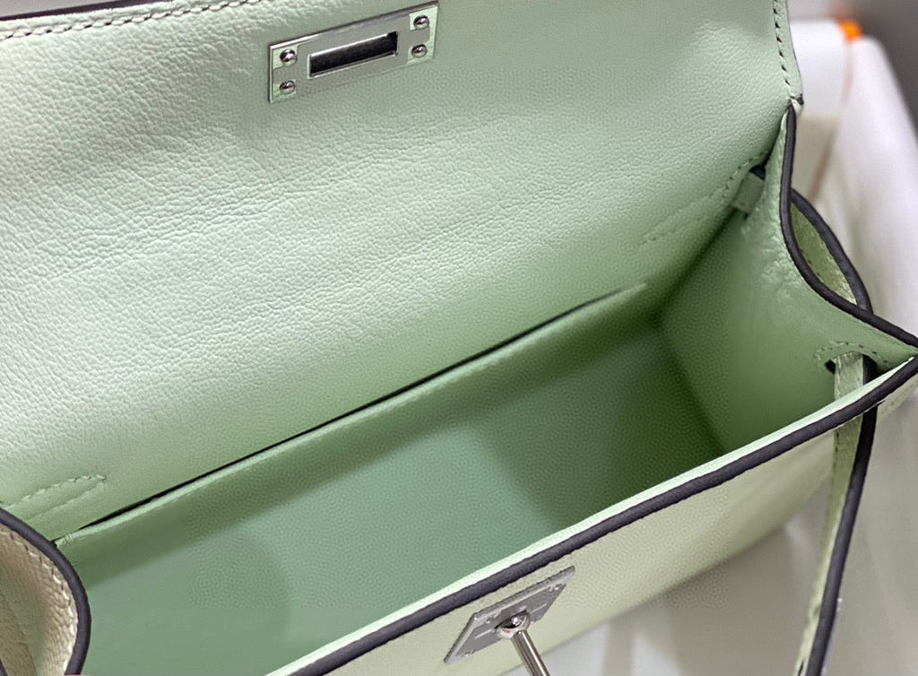 Hermes Kelly Mini 20 Seafoam Epsom Silver Hardware Bag