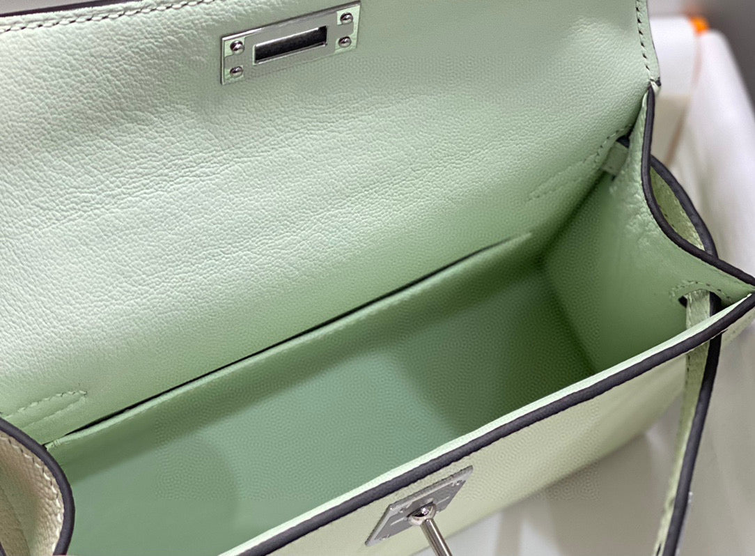 Hermes Kelly Mini 20 Seafoam Epsom Silver Hardware Bag