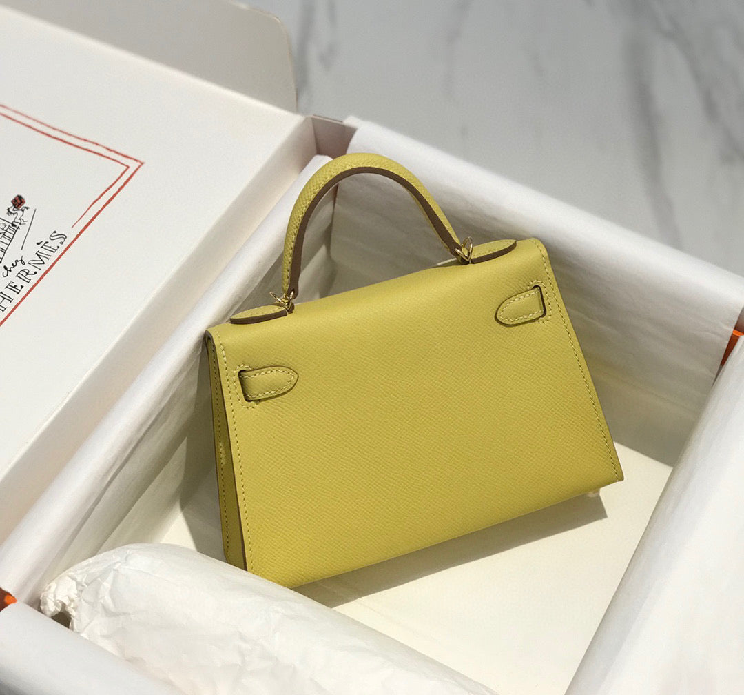 Hermes Kelly Mini 20 Yellow Epsom Gold Hardware Bag