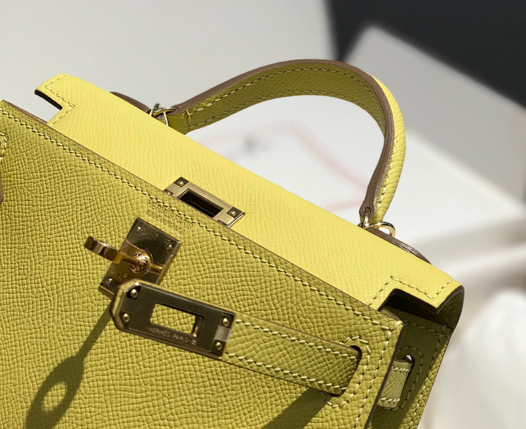 Hermes Kelly Mini 20 Yellow Epsom Gold Hardware Bag