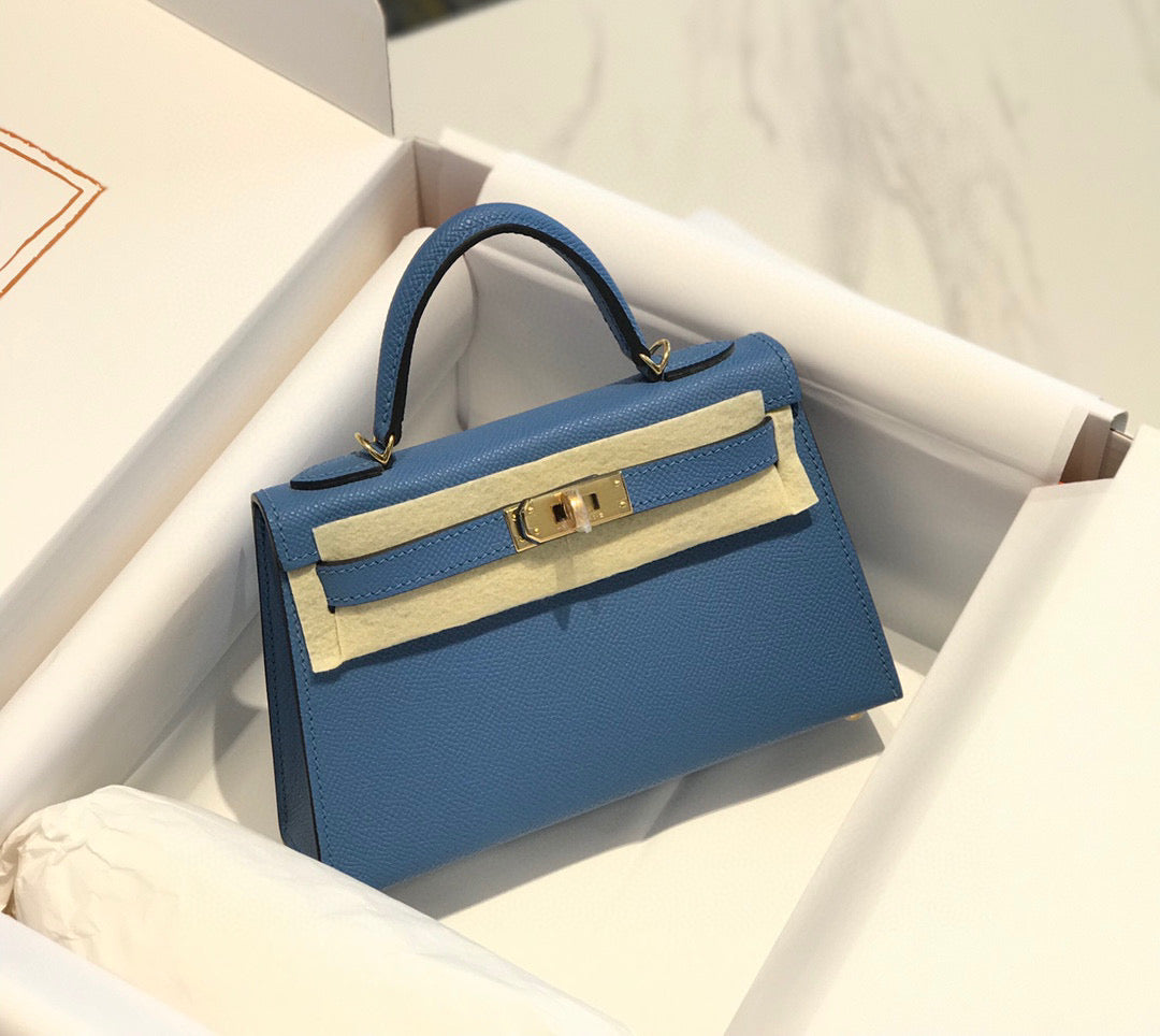 Hermes Kelly Mini 20 Blue Epsom Gold Hardware Bag