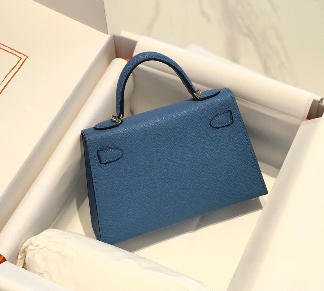 Hermes Kelly Mini 20 Blue Epsom Gold Hardware Bag