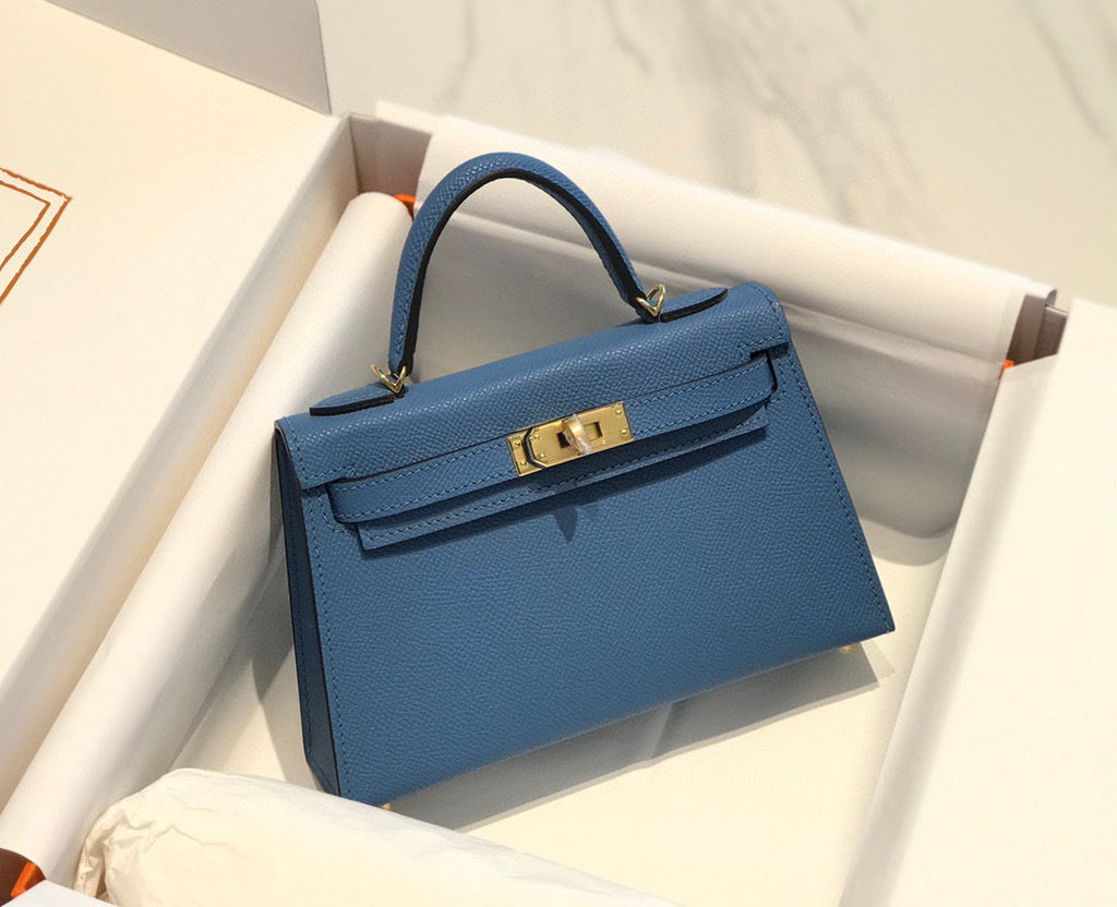 Hermes Kelly Mini 20 Blue Epsom Gold Hardware Bag