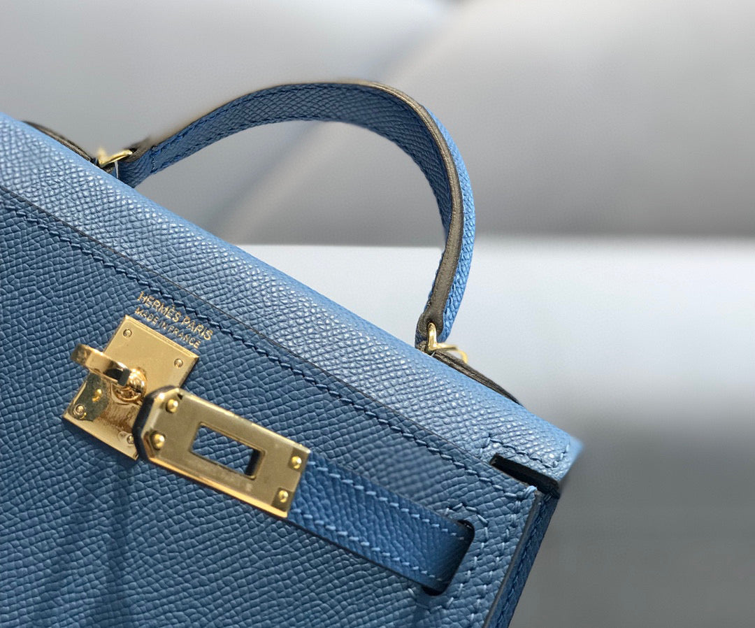 Hermes Kelly Mini 20 Blue Epsom Gold Hardware Bag