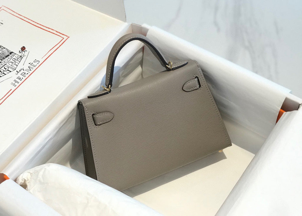 Hermes Kelly Mini 20 Light Grey Epsom Gold Hardware Bag