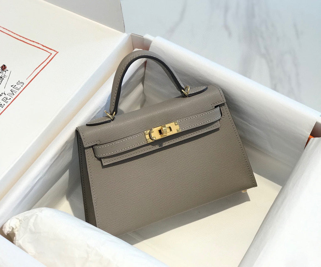 Hermes Kelly Mini 20 Light Grey Epsom Gold Hardware Bag