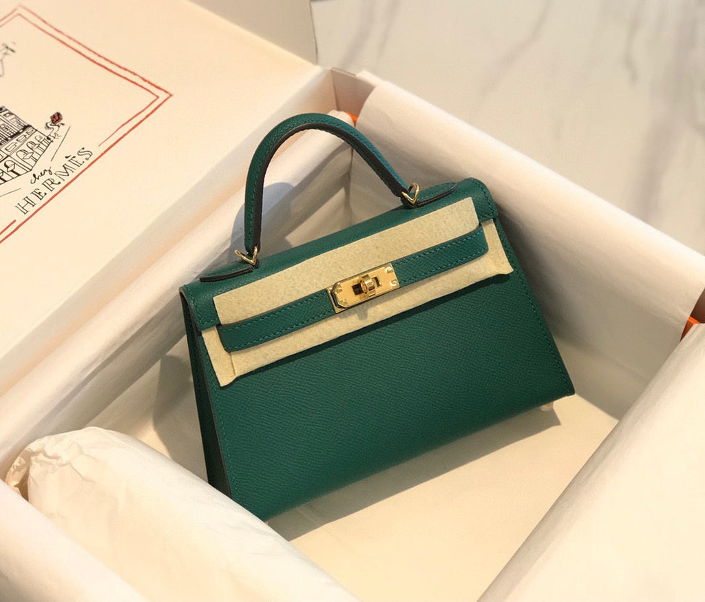 Hermes Kelly Mini 20 Green Epsom Gold Hardware Bag
