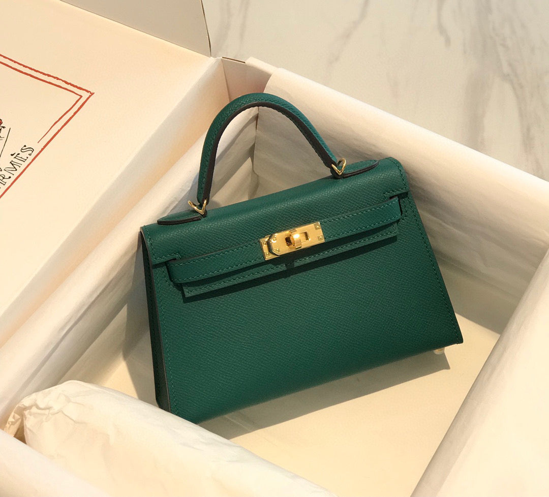 Hermes Kelly Mini 20 Green Epsom Gold Hardware Bag