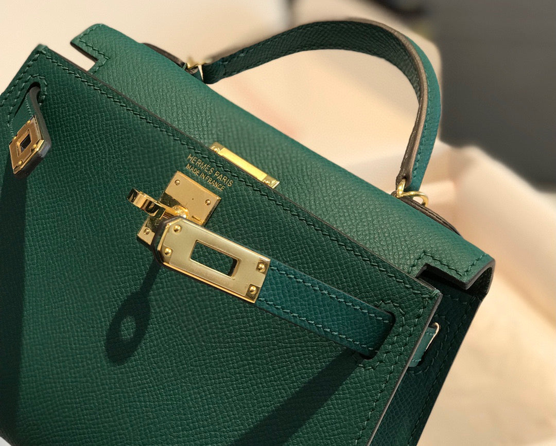 Hermes Kelly Mini 20 Green Epsom Gold Hardware Bag
