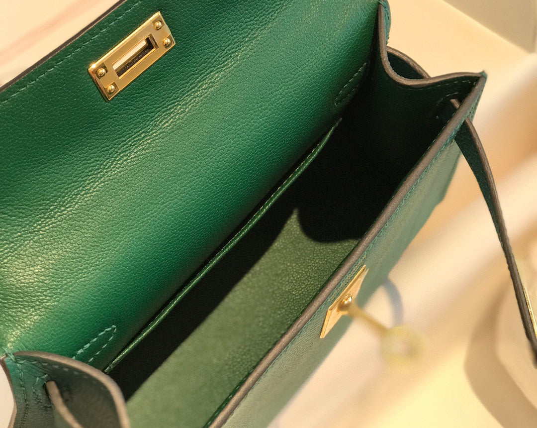 Hermes Kelly Mini 20 Green Epsom Gold Hardware Bag