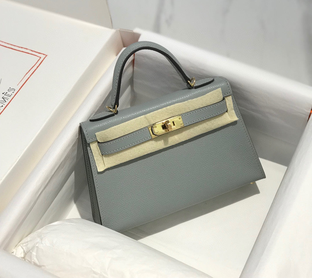 Hermes Kelly Mini 20 Medium Grey Epsom Gold Hardware Bag