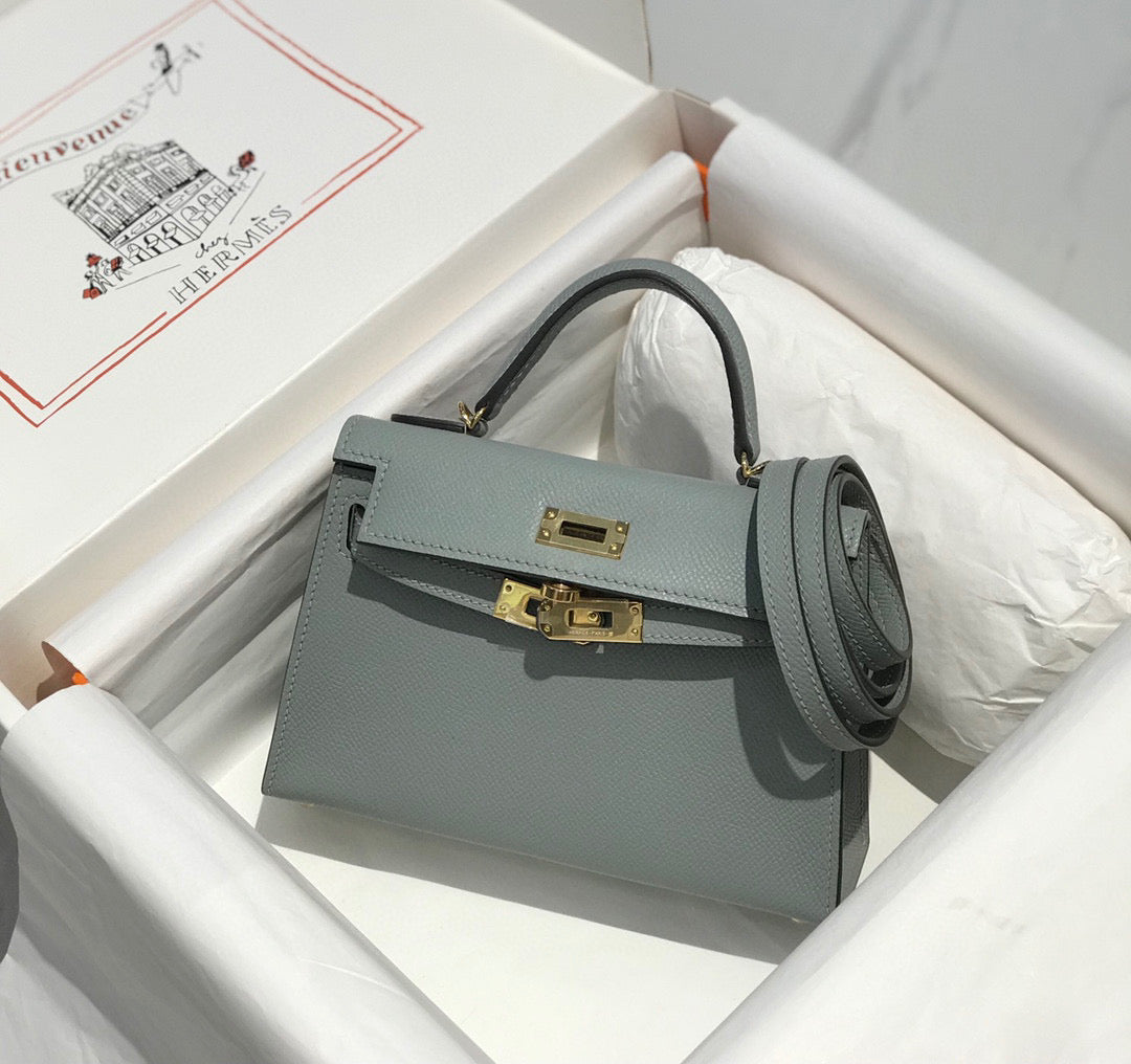 Hermes Kelly Mini 20 Medium Grey Epsom Gold Hardware Bag