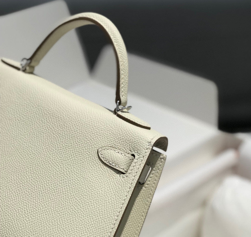 Hermes Kelly Mini 20 White Epsom Silver Hardware Bag