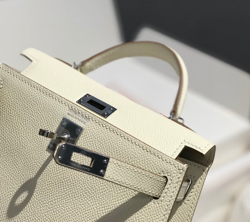Hermes Kelly Mini 20 White Epsom Silver Hardware Bag