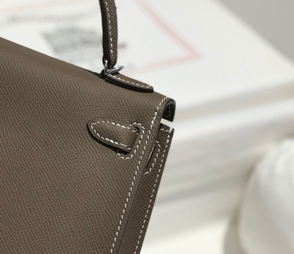 Hermes Kelly Mini 20 Etoupe Epsom Silver Hardware Bag