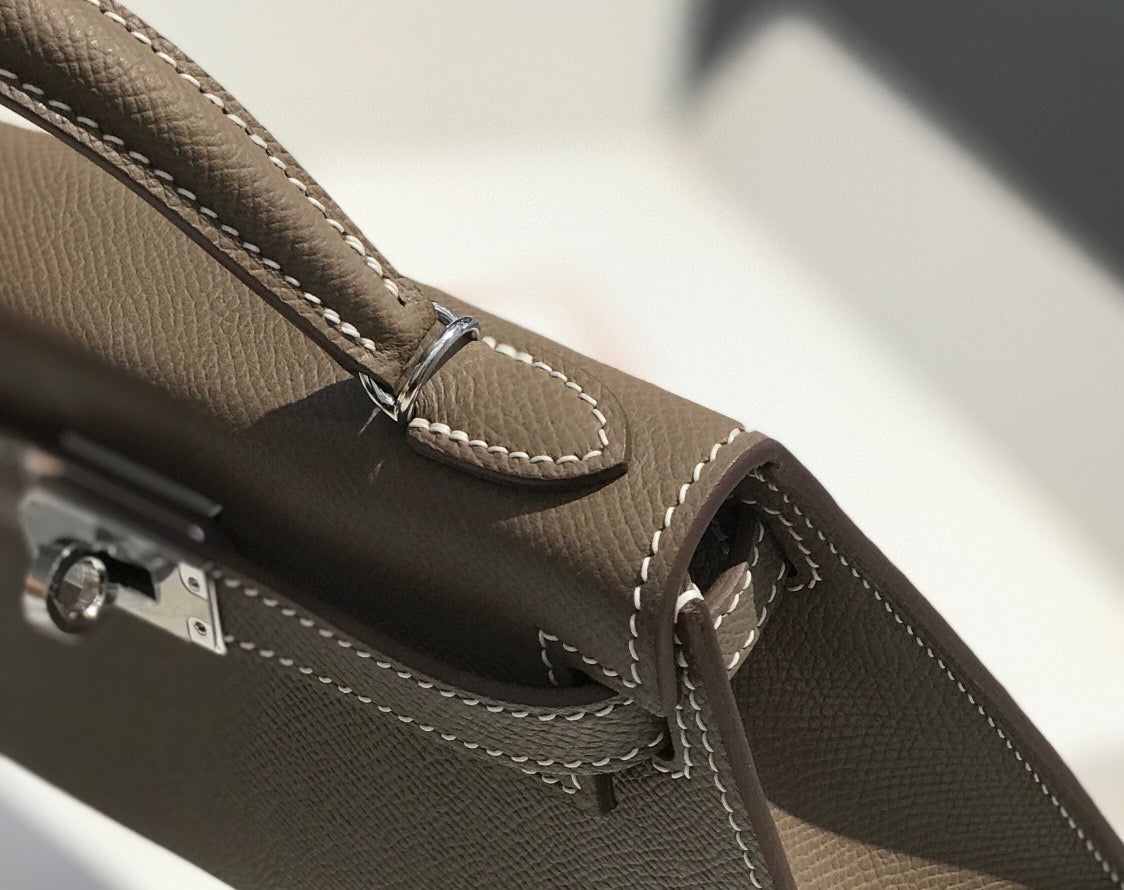 Hermes Kelly Mini 20 Etoupe Epsom Silver Hardware Bag