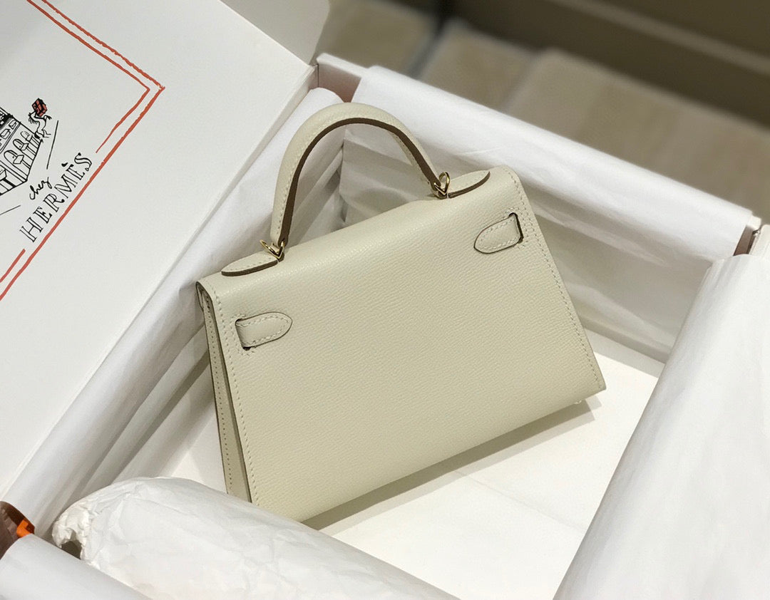 Hermes Kelly Mini 20 White Epsom Gold Hardware Bag