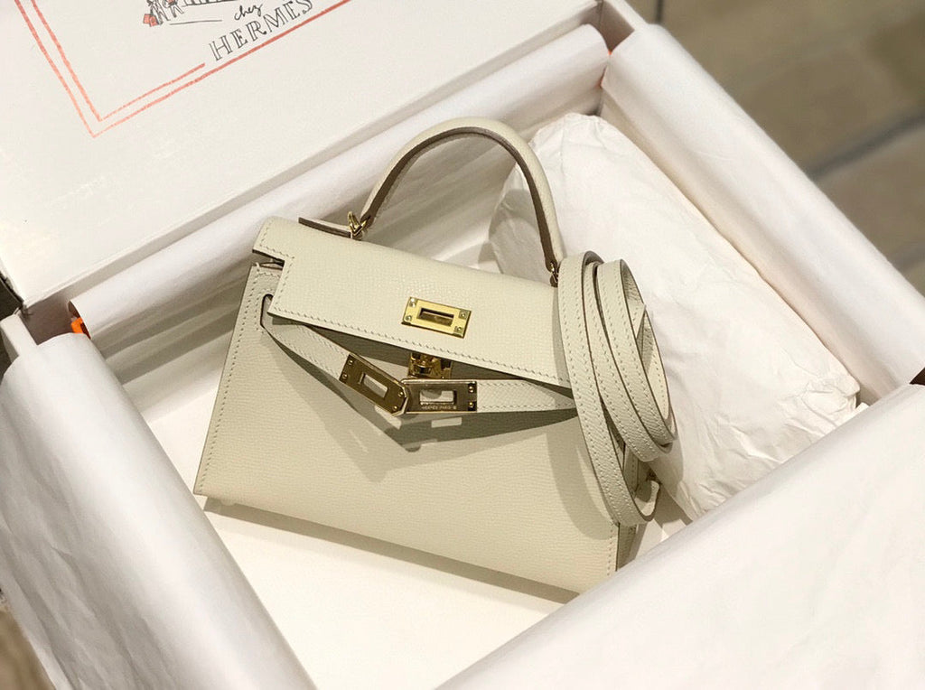 Hermes Kelly Mini 20 White Epsom Gold Hardware Bag