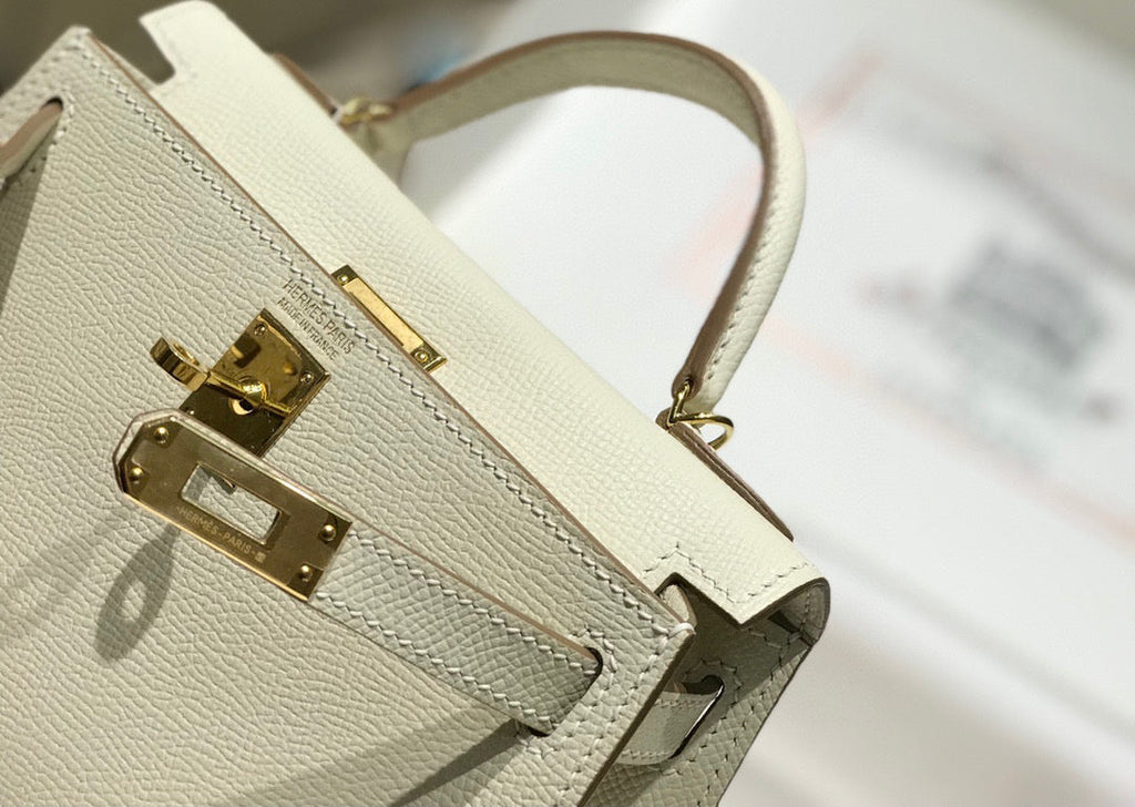 Hermes Kelly Mini 20 White Epsom Gold Hardware Bag