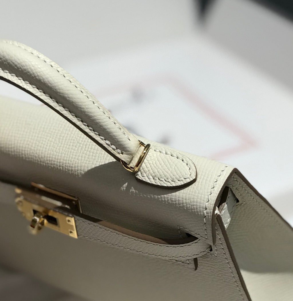 Hermes Kelly Mini 20 White Epsom Gold Hardware Bag