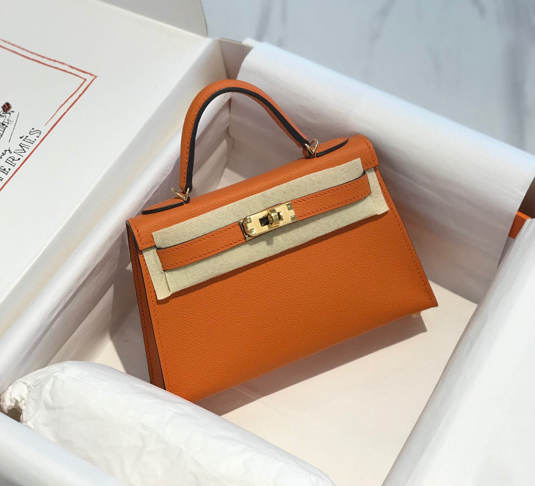 Hermes Kelly Mini 20 Orange Epsom Gold Hardware Bag