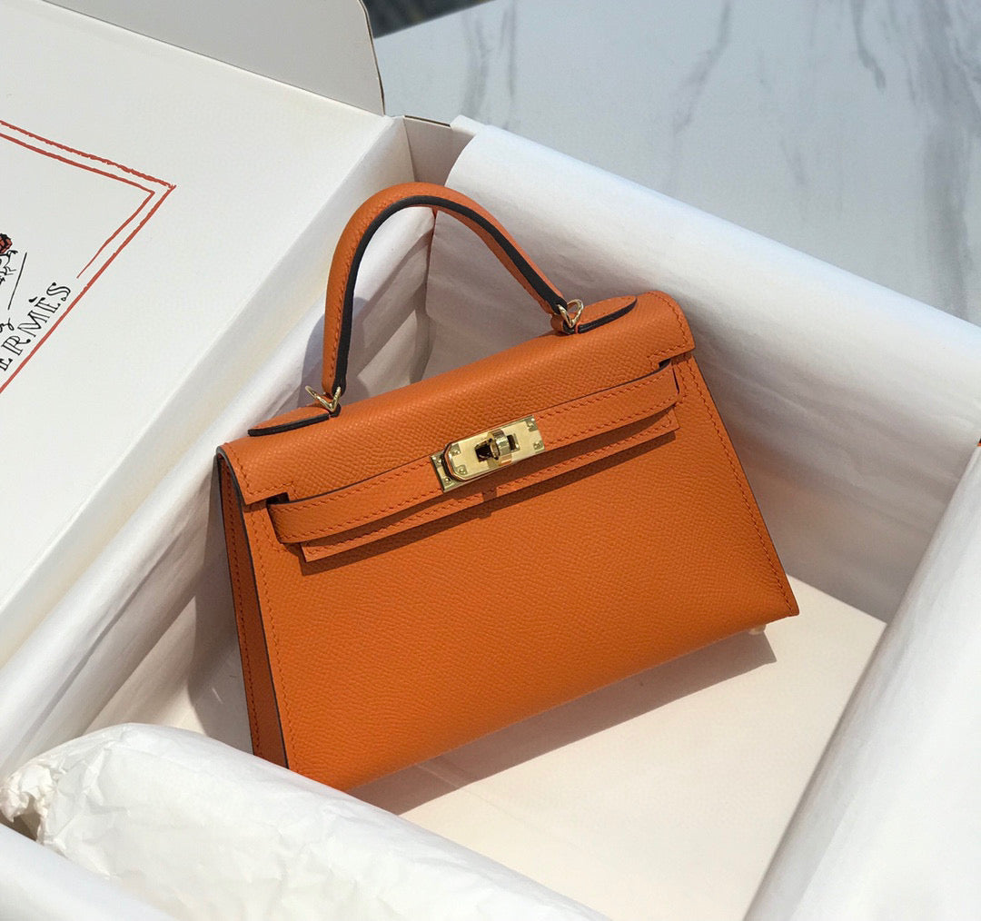 Hermes Kelly Mini 20 Orange Epsom Gold Hardware Bag